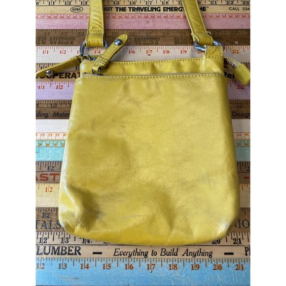 Vintage HOBO Int Crossbody Purse Vibrant Yellow Leather Silver Hardware Bag - Picture 8 of 11